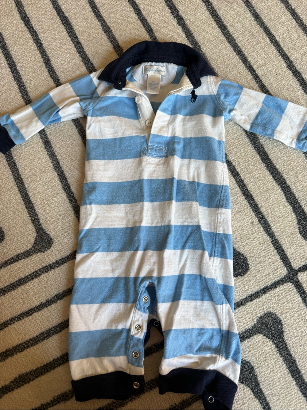 Ralph Lauren Light Blue & White Striped Polo Romper